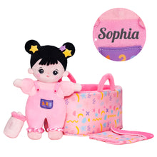 Afbeelding in Gallery-weergave laden, Personalized 10 Inch Plush Girl Doll Bassinet Gift Set