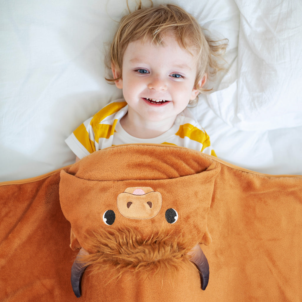 Scottish Highland Cow Cattle Wearable Hooded Blanket for Kid