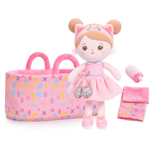 Afbeelding in Gallery-weergave laden, Personalized Pink Cat Girl Doll + Cloth Basket Gift Set