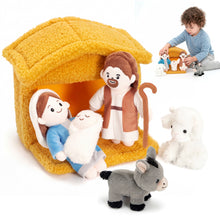 Indlæs billede til gallerivisning Soft Nativity Playset - Plush Manger with Holy Family &amp; Animals