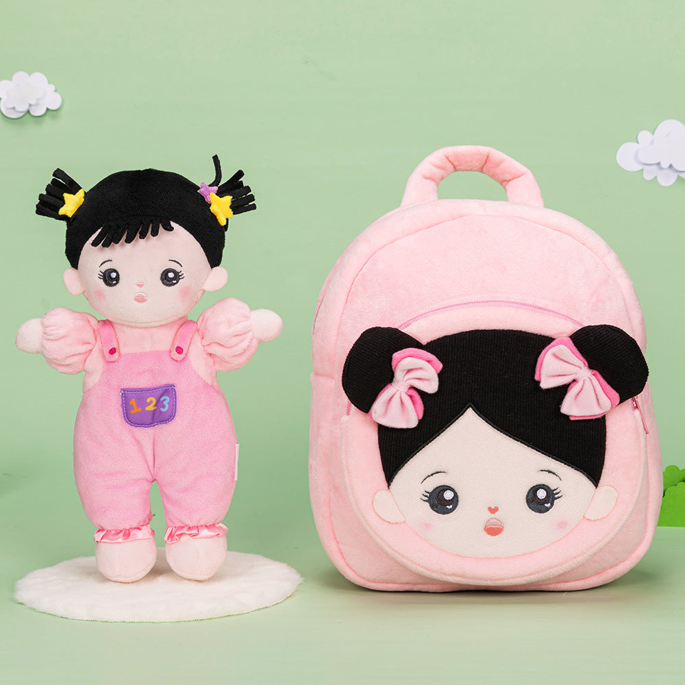 Bambola di peluche personalizzata da 27 cm + bambola o zaino da 38 cm opzionale