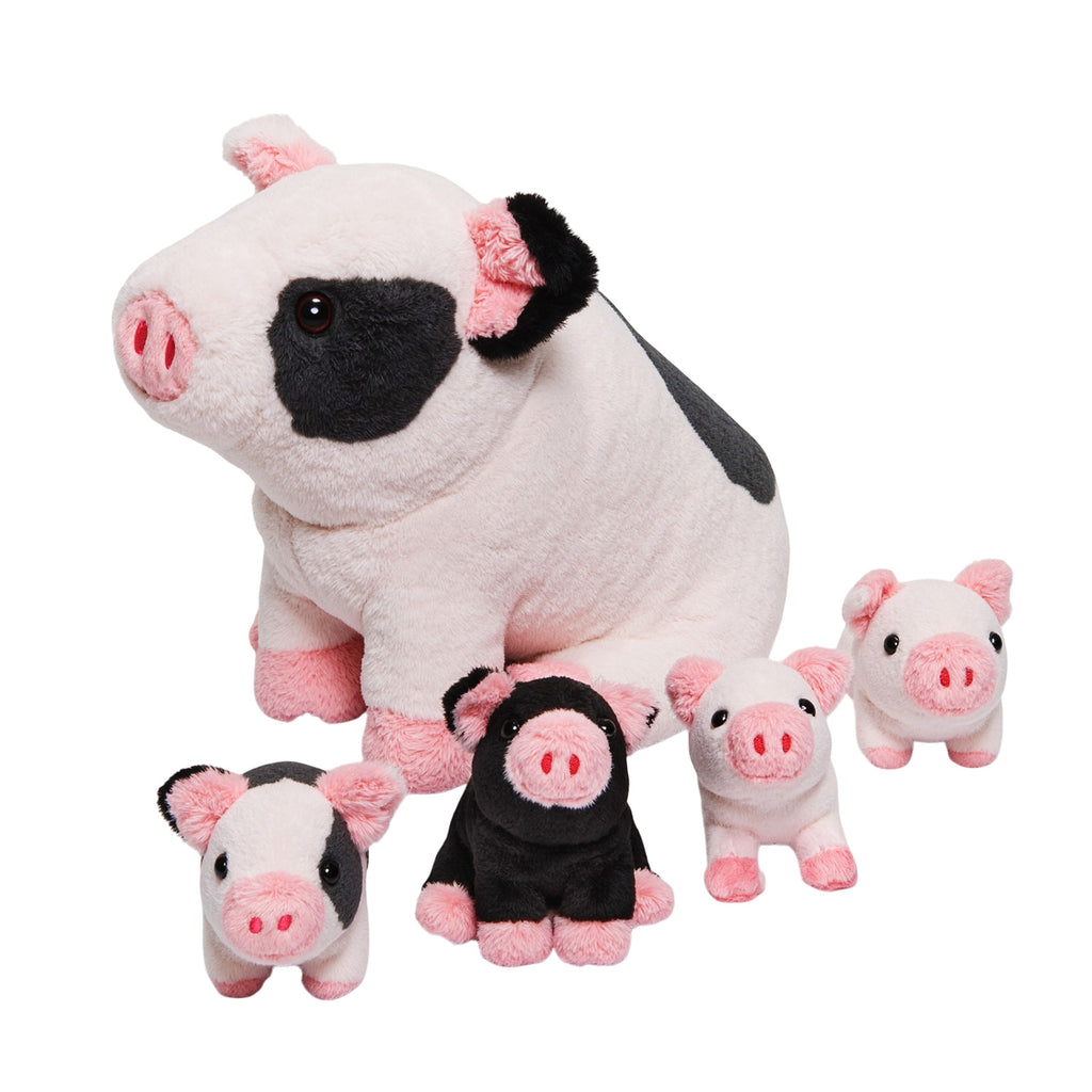 Spotted Pig Family Plush Toy, with 4 cute plush piglets inside