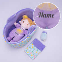 Laden Sie das Bild in den Galerie-Viewer, Personalized Purple Mini Plush Rag Baby Doll &amp; Gift Set