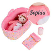 Ladda upp bild till gallerivisning, Personalized 10 Inch Plush Girl Doll Bassinet Gift Set
