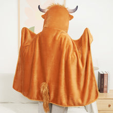 Indlæs billede til gallerivisning Scottish Highland Cow Cattle Wearable Hooded Blanket for Kid