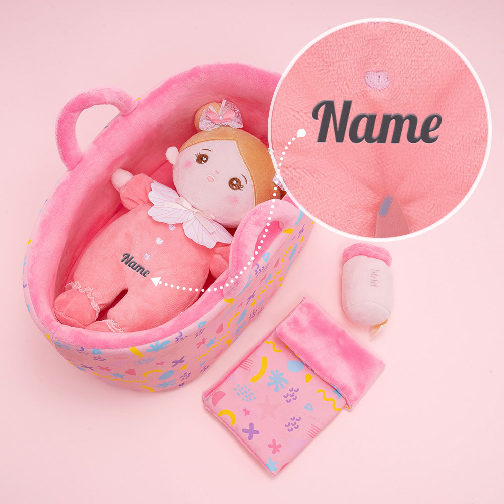 RoséMuse plush doll carrying pouch pink Baby's first doll toy gift, customized cute baby doll, pink