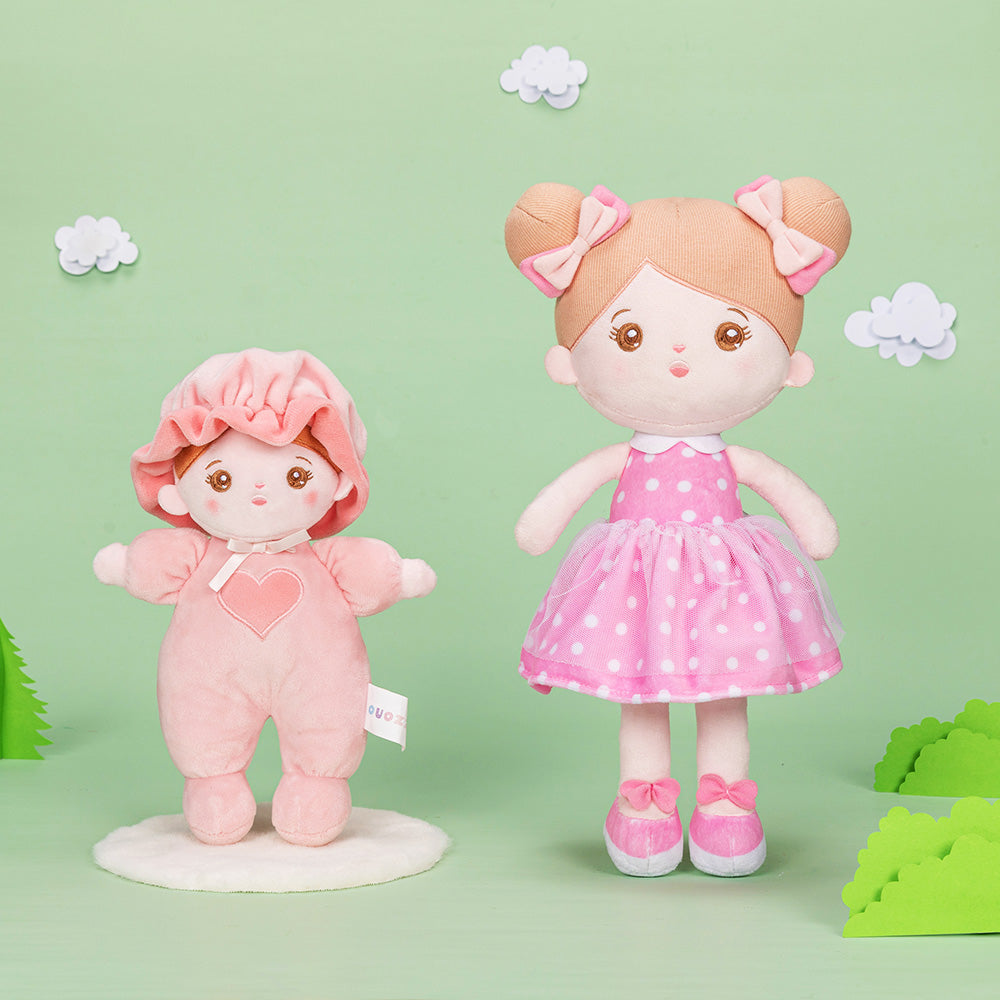 Bambola di peluche personalizzata da 27 cm + bambola o zaino da 38 cm opzionale