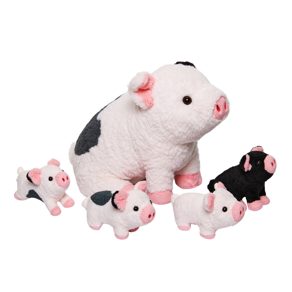 Spotted Swine Pig Mommy Stuffed Animal Set with 4 Piglets Inside