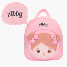 Laden Sie das Bild in den Galerie-Viewer, Personalized Pink Cat Plush Baby Girl Doll + Backpack