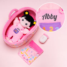 Laden Sie das Bild in den Galerie-Viewer, Personalized Black Hair Mini Plush Rag Baby Doll &amp; Gift Set