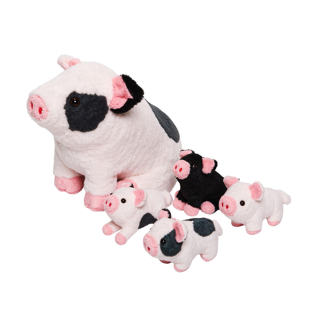 Spotted Pig Family Plush Toy, with 4 cute plush piglets inside