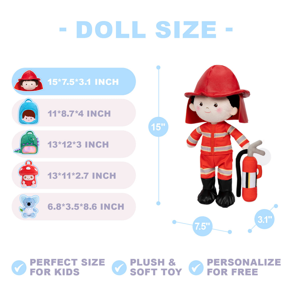 Muñeco de bebé de peluche de bomberos personalizado