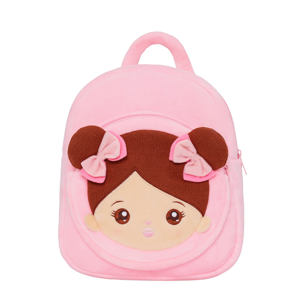 Personalized Plush Pink Backpack with Brown Skin Tone Doll Face