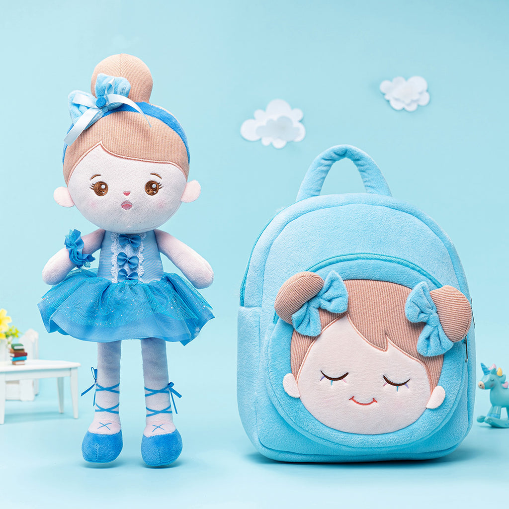 Muñeca de Niña Azul y Mochila de Peluche Personalizadas