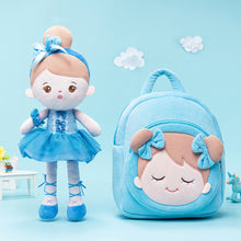 Indlæs billede til gallerivisning Personalized Abby Blue Girl Plush Doll + Backpack