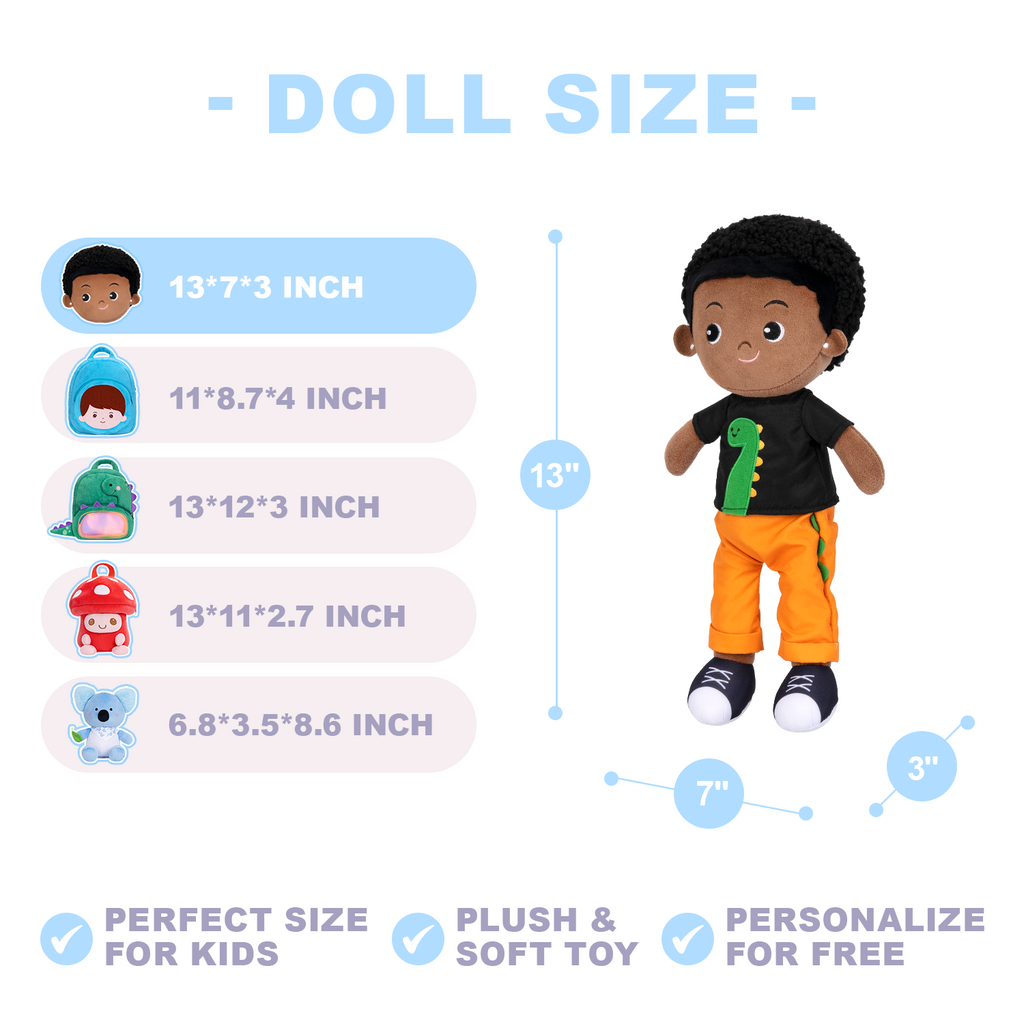 Personalized Deep Skin Tone Plush Boy Doll