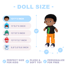 Charger l&#39;image dans la galerie, Personalized Deep Skin Tone Plush Boy Doll