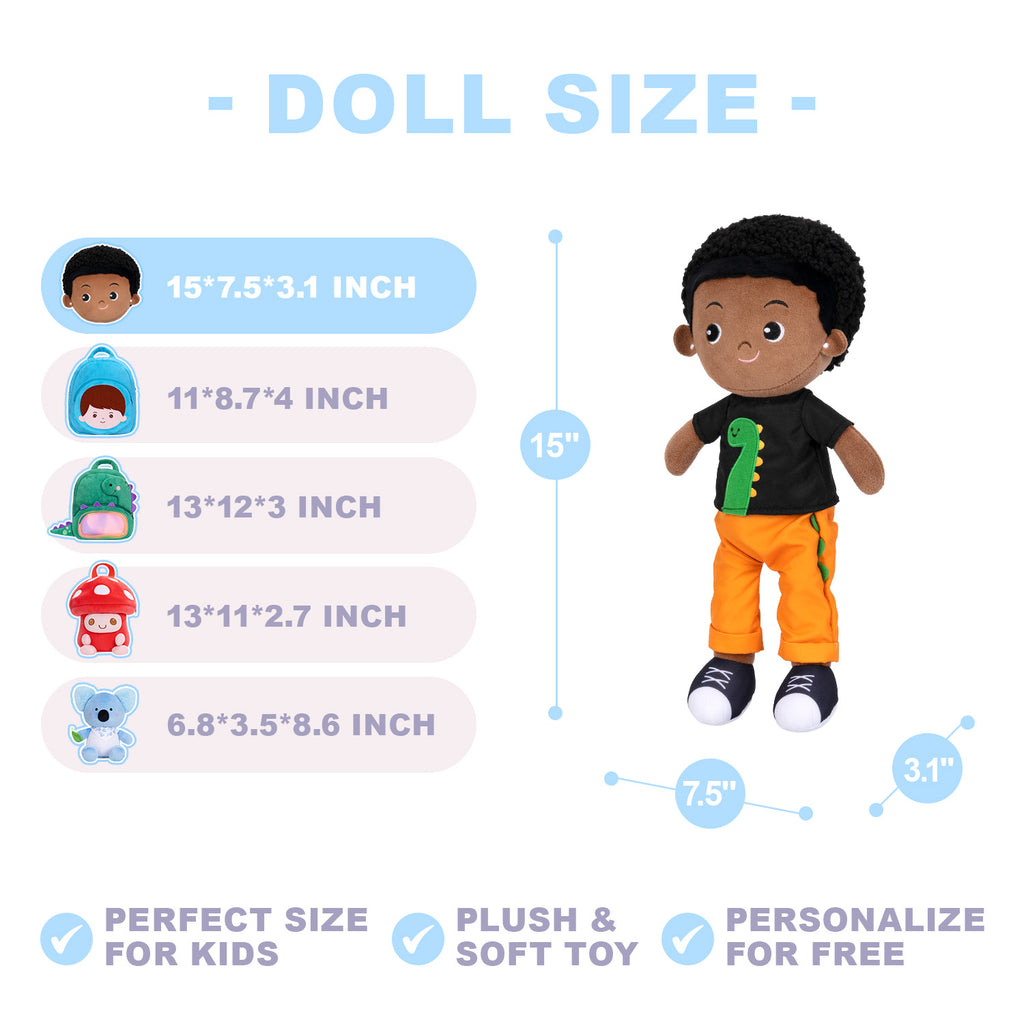 Personalized Deep Skin Tone Plush Boy Doll