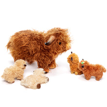 Cargar imagen en el visor de la galería, Scottish Highland Cow Cattle Stuffed Animal with 4 Babies Inside