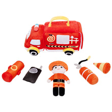Load image into Gallery viewer, Personalized Baby&#39;s First Fire Truck Plush Sensory Toy