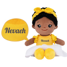 Load image into Gallery viewer, Personalized Deep Skin Tone Plush Nevaeh Yellow Doll + Backpack