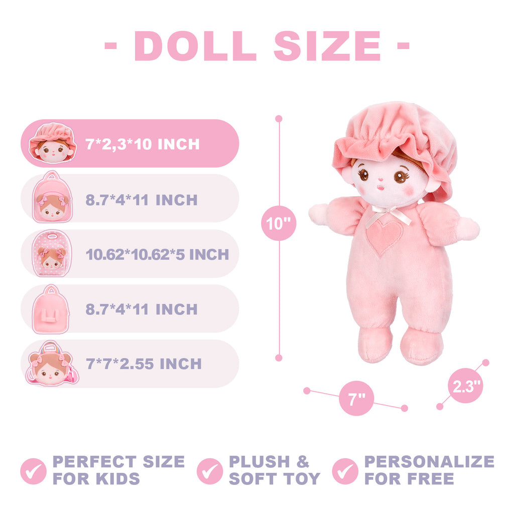 Juego de regalo y muñeca de bebé de peluche rosa personalizado