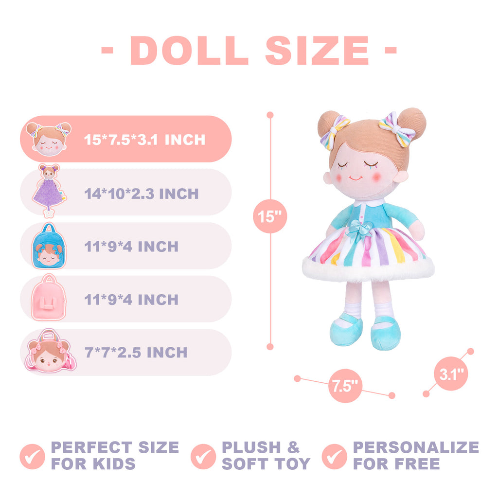 Bambola e zaino arcobaleno personalizzati