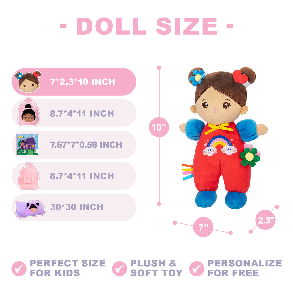 Personalized Brown Skin Tone Mini Plush Baby Girl Doll & Gift Set