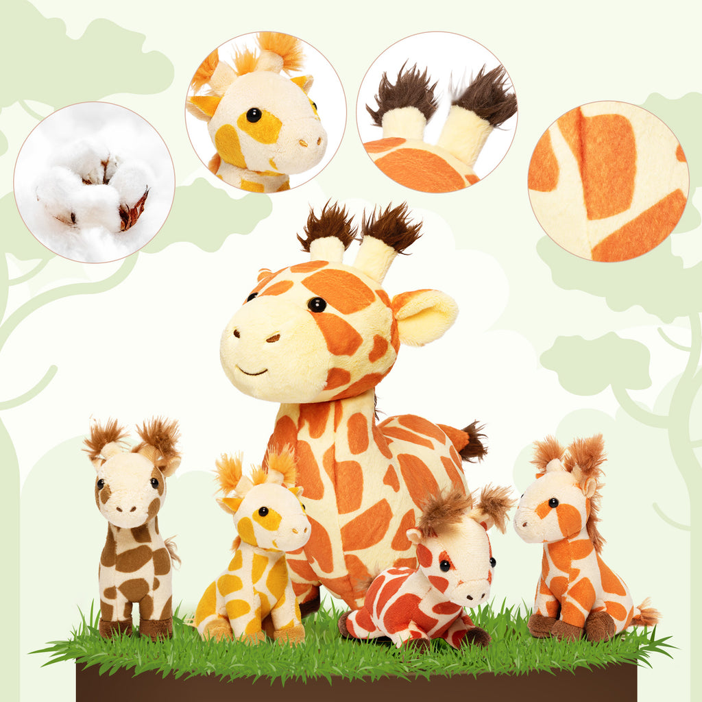 Giraffe Mommy with 4 Babies Plush Stuffed Animal Set