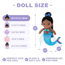 Load image into Gallery viewer, Personalized Deep Skin Tone Fantasy Mermaid Plush Baby Girl Doll