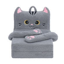 Carica l&#39;immagine nel visualizzatore di Gallery, Foldable Animal Grey Cat Polar Fleece Children Sofa