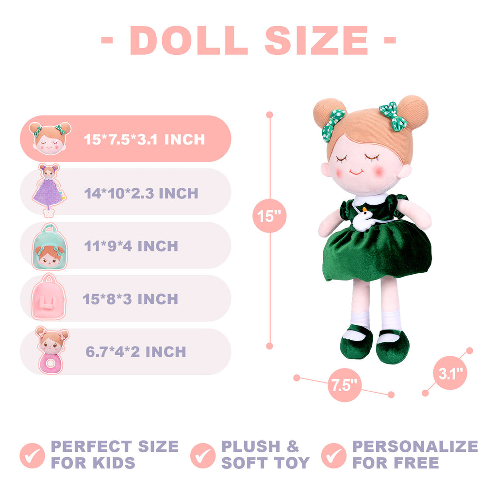 Bambola e zaino verde scuro personalizzati