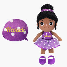 Afbeelding in Gallery-weergave laden, Personalized Deep Skin Tone Plush Doll Purple Nevaeh