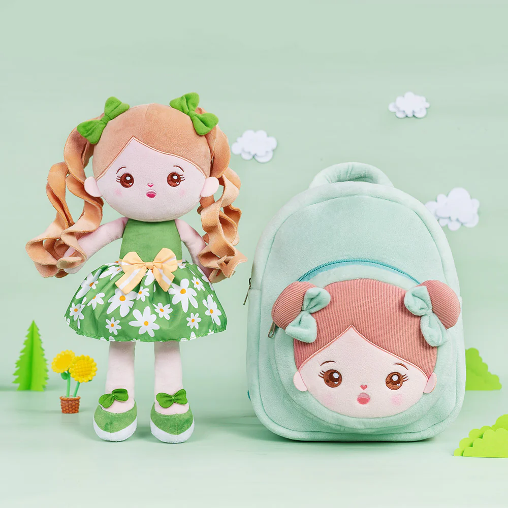 Zaino per bambini in peluche personalizzato e bambola opzionale