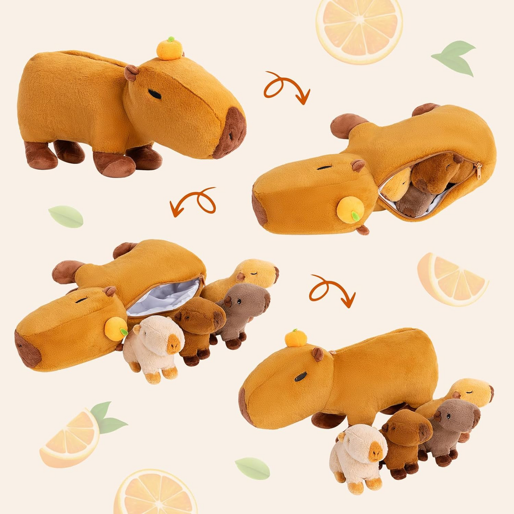 Capybara Family with 4 Babies Plush Playset Animals Stuffed Gift Set for Toddler