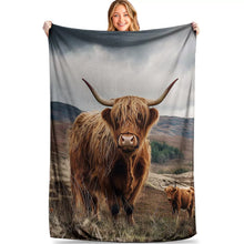 Load image into Gallery viewer, Highland Cow Animal Print Blanket Flannel 53&quot;x78&quot;