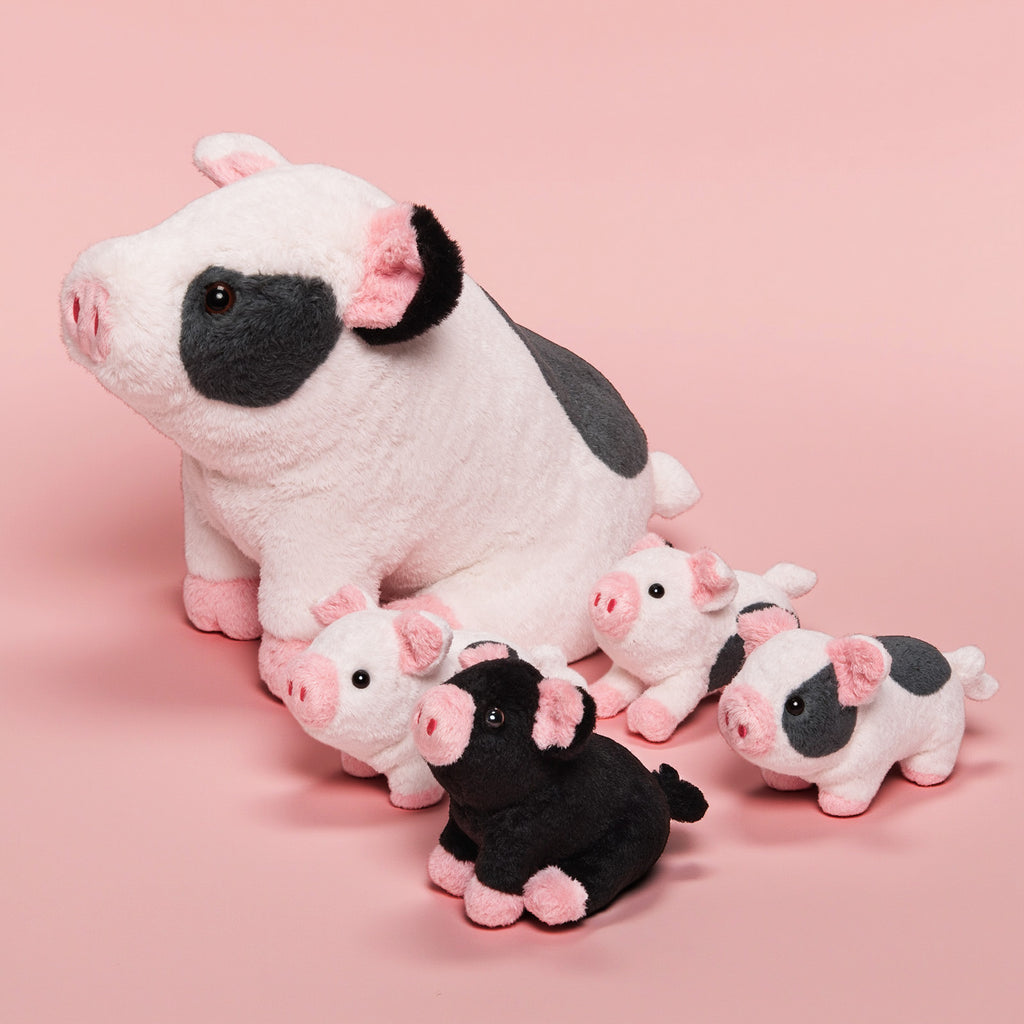 Spotted Swine Pig Mommy Stuffed Animal Set with 4 Piglets Inside