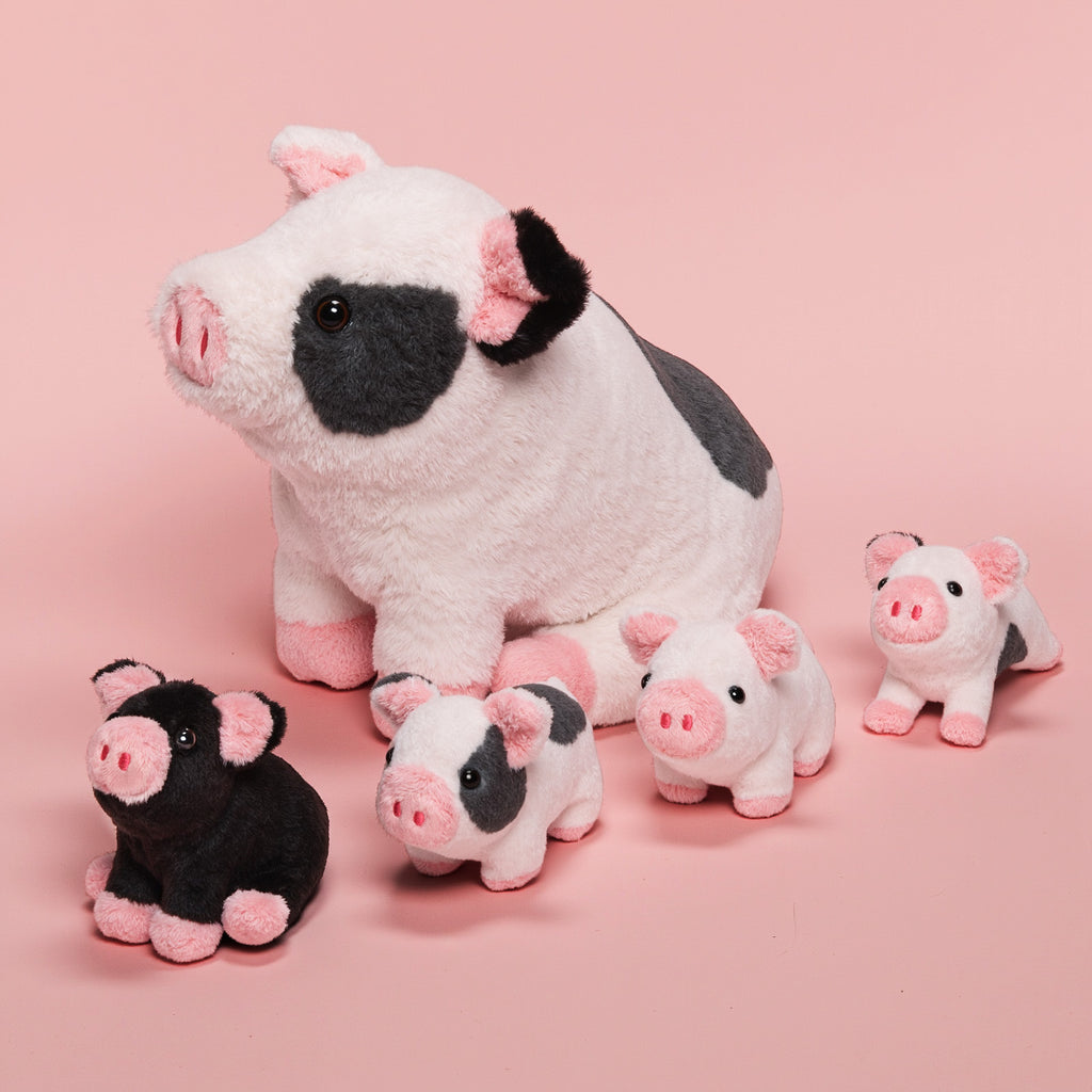 Spotted Pig Family Plush Toy, with 4 cute plush piglets inside