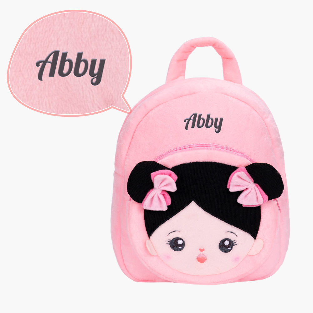 Personalized Pink Outfit & Black Hair Girl Doll + Backpack