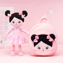 Indlæs billede til gallerivisning Personalized Pink Outfit &amp; Black Hair Girl Doll + Backpack