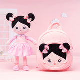 Personalized Pink Outfit & Black Hair Girl Doll + Backpack