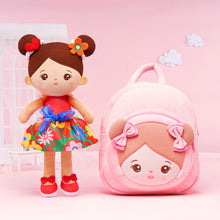 Cargar imagen en el visor de la galería, Personalized Brown Skin Red Flower Girl Doll + Backpack