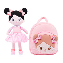 Afbeelding in Gallery-weergave laden, Personalized Pink Outfit &amp; Black Hair Girl Doll + Backpack
