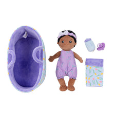 Charger l&#39;image dans la galerie, Personalized Deep Skin Tone Plush Mini Baby Girl Doll With Changeable Outfit