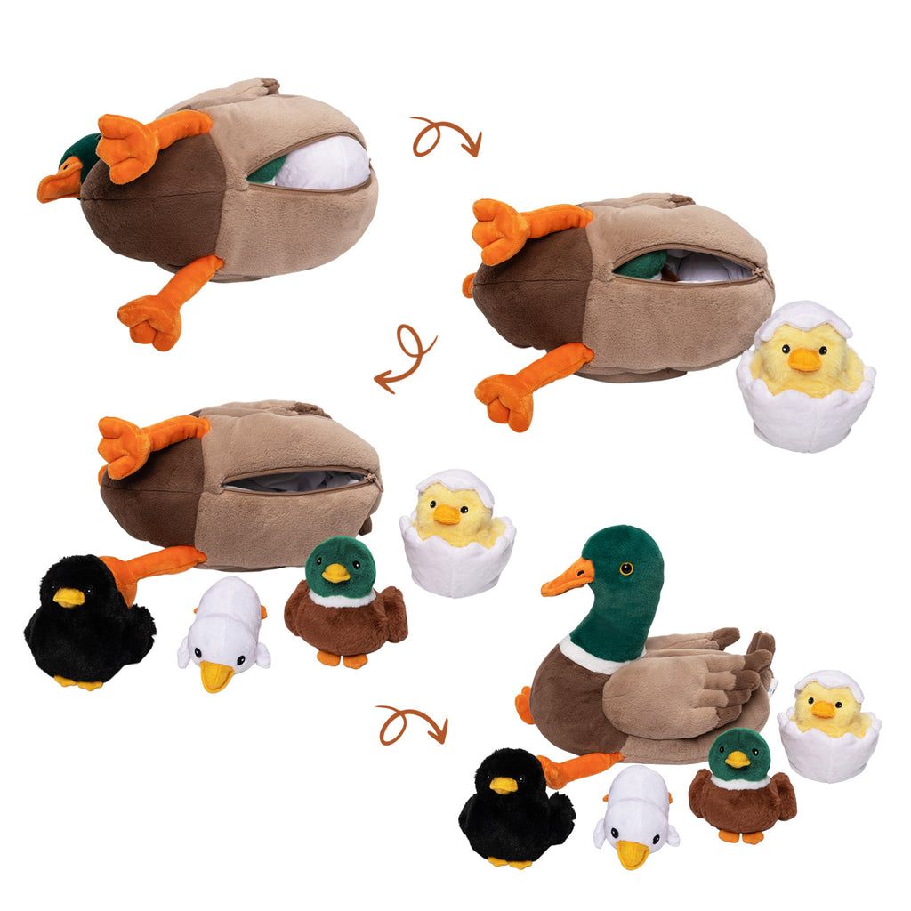 Duck Family, Duck Nest Plush Toy With 4 Little Ducklings Inside