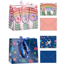 Cargar imagen en el visor de la galería, Paper Hand-held Gift Bag and Gift Card - Pink &amp; Blue