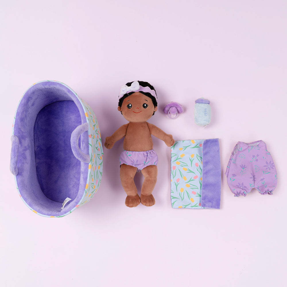 Posizione di seduta personalizzata Vesti la bambola della neonata della peluche Lite del tono della pelle profonda