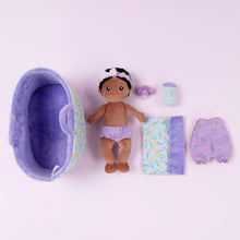 Indlæs billede til gallerivisning Personalized Deep Skin Tone Plush Mini Baby Girl Doll With Changeable Outfit