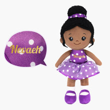 Cargar imagen en el visor de la galería, Personalized Deep Skin Tone Plush Nevaeh Purple Doll + Backpack