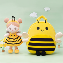 Cargar imagen en el visor de la galería, Personalized Yellow Bee Plush Baby Girl Doll + Bee Backpack